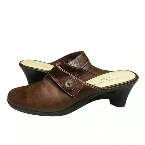 Anne Klein iflex women’s Brown Leather Akviva Slip On Shoes Mules Size 8 prelove - Picture 1 of 7